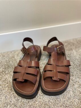 Mango Brown Leather Fisherman Sandals